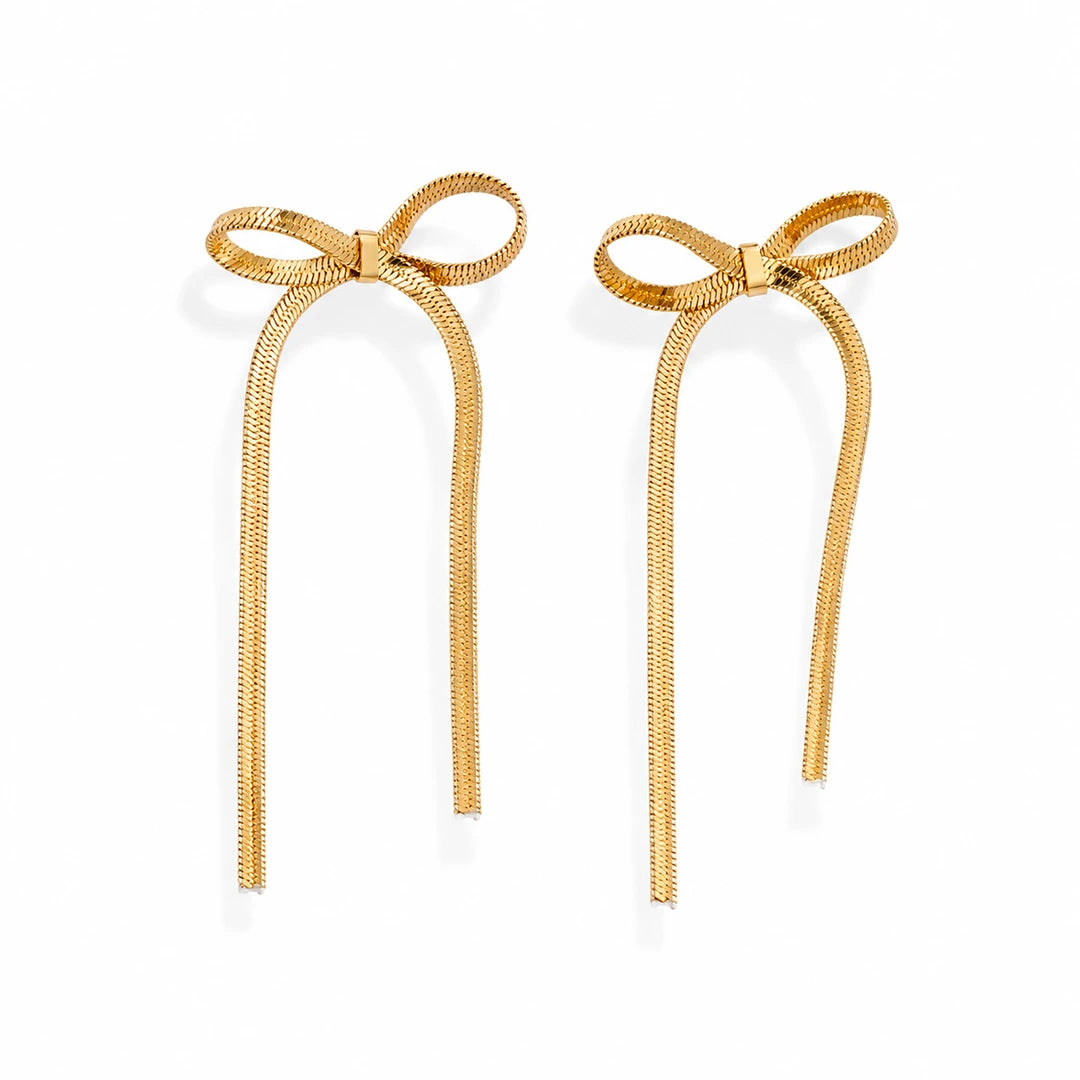 Zard Jewelry Bow Earring in Herringbone Chain Gold