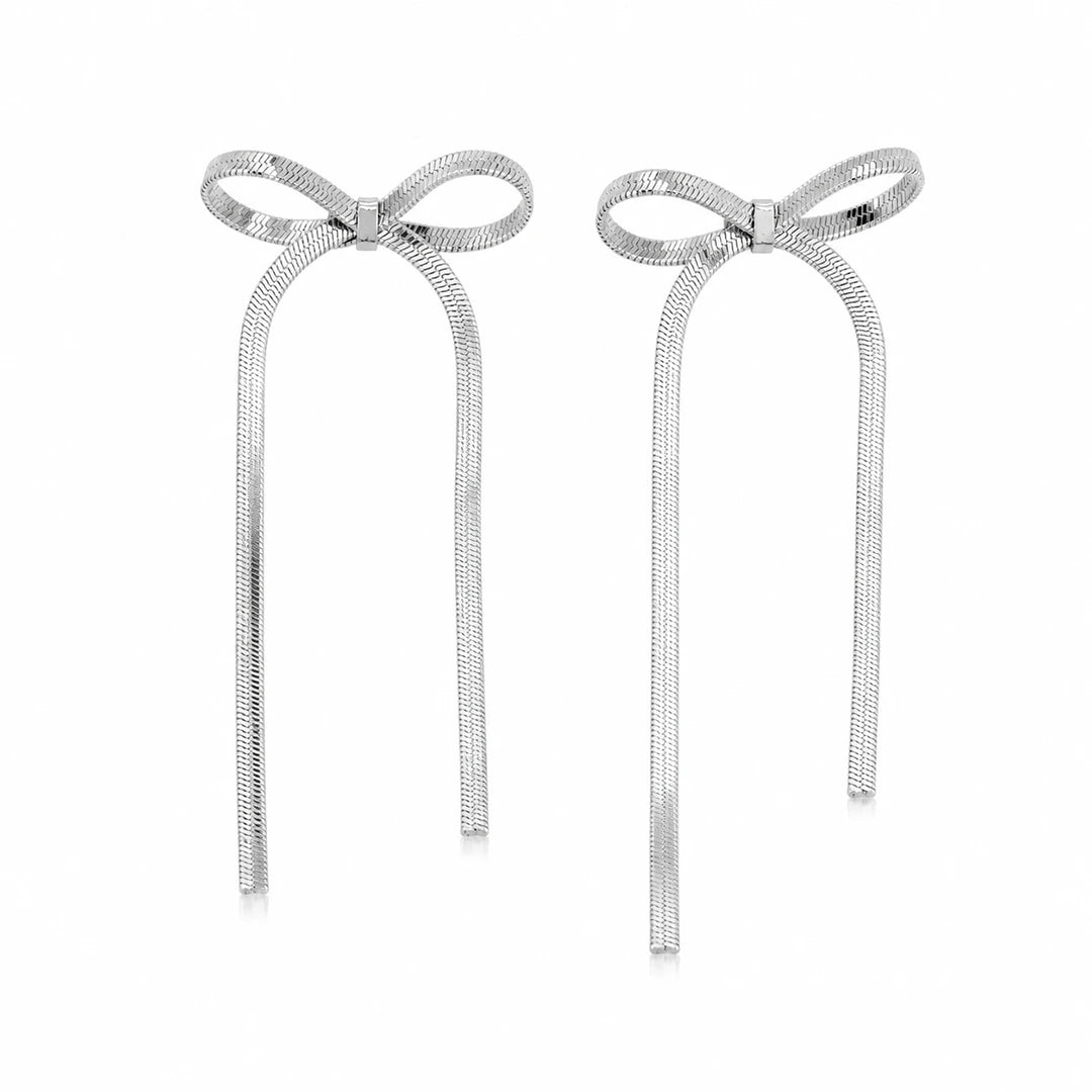 Zard Jewelry Bow Earring in Herringbone Chain Silver