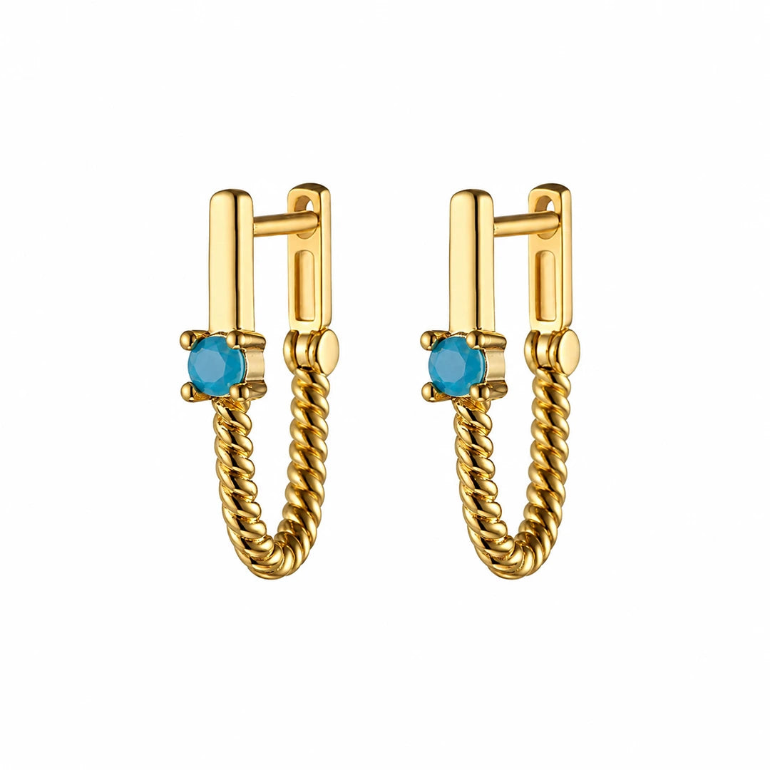 Zard Jewelry Cable Edge Oval Huggie Hoop Earrings in Turquoise Accent