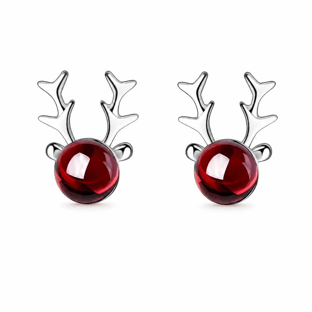 Zard Jewelry Christmas Reindeer Red Garnet Stud Earrings