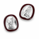 Zard Jewelry Chunky Oval Stud Earrings in Enamel Accent, silver