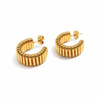Chunky Ribbed Hoop Earrings in 14K Gold Plating, close-up detail view