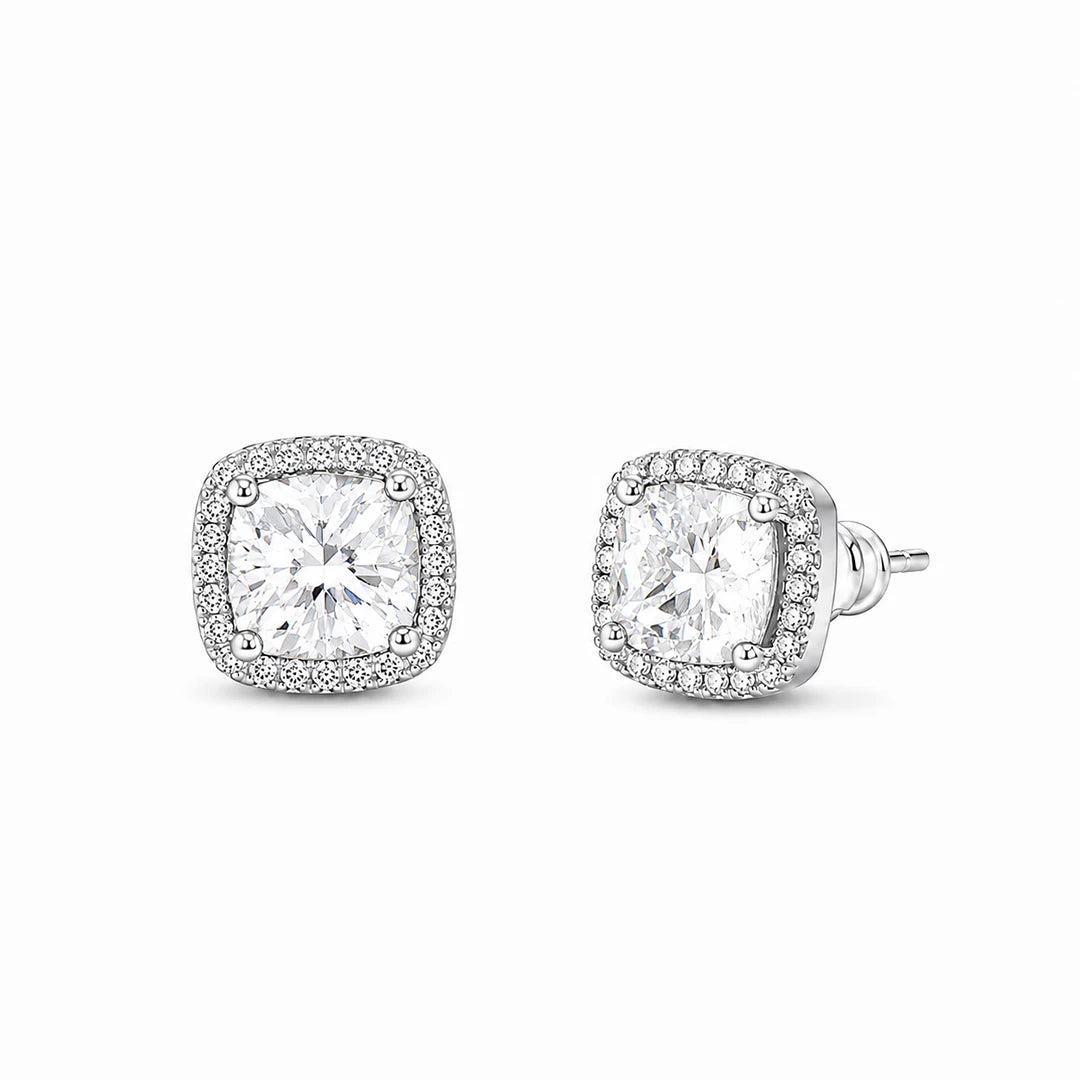 Zard Jewelry Clear CZ Cushion-Cut Halo Stud Earrings