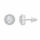 Clear CZ Round-Cut Halo Stud Earrings, close-up detail view
