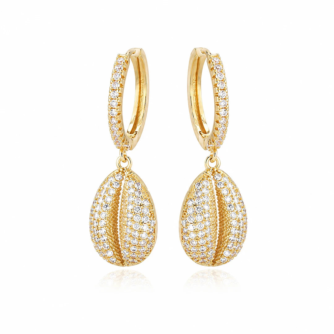 Cowrie Shell Hoop Earrings in CZ Accent