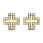 Zard Jewelry Cross Stud Earrings in Clear Cubic Zirconia Halo Accent