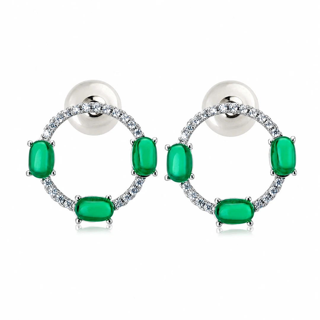 Zard Jewelry Cubic Zirconia Frontal Hoop Earrings White Pearl Pushback Sterling Silver
