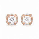 Zard Jewelry Cushion-Cut Clear Cubic Zirconia Halo Stud Earrings Rose-Gold Tone