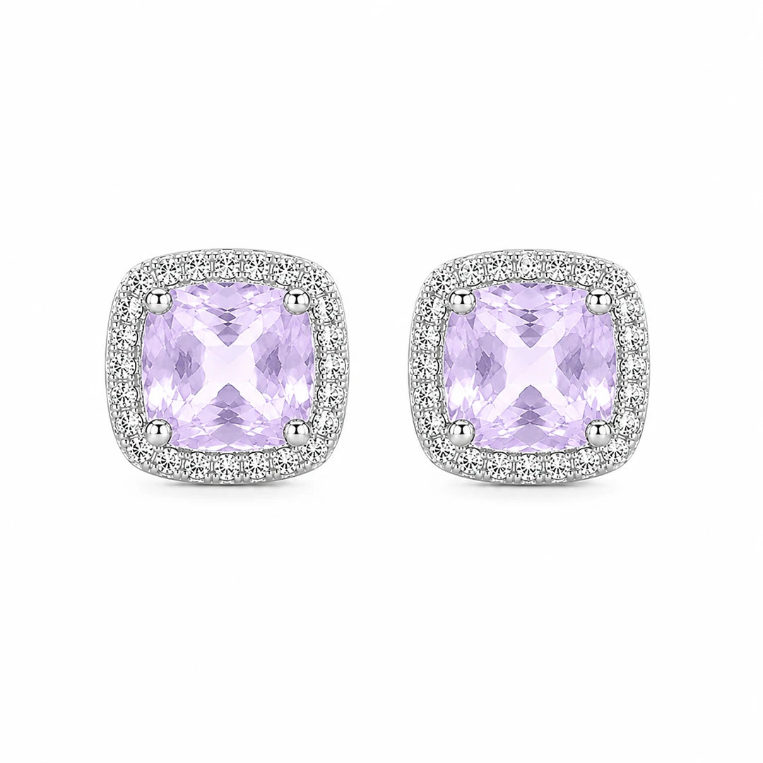 Zard Jewelry Cushion-Cut Lilac CZ Halo Stud Earrings