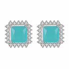 Zard Jewelry Cushion-Cut Turquoise and CZ Halo Stud Earrings