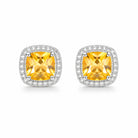 Zard Jewelry Cushion-Cut Yellow Cubic Zirconia Halo Stud Earrings in Rose-Gold Tone