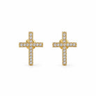 Zard Jewelry CZ Cross Stud Earrings in Silver and Gold, gold