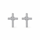 CZ Cross Stud Earrings in Silver and Gold, silver