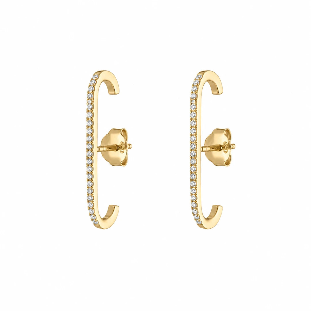 Zard Jewelry CZ Lobe Cuff Studs Suspender Earrings Gold and Silver, gold
