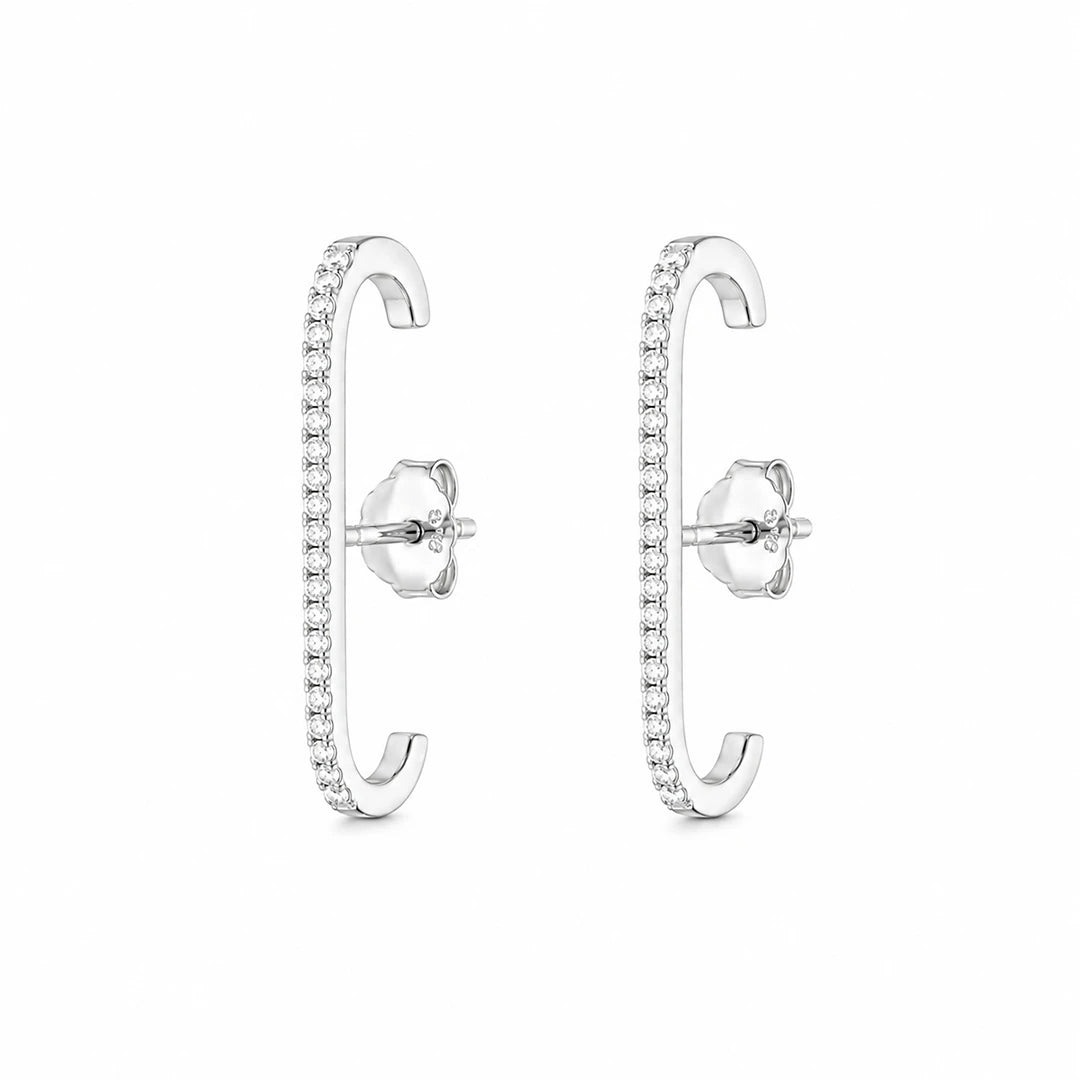 CZ Lobe Cuff Studs Suspender Earrings Gold and Silver, silver