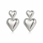Double Heart Drop Earrings, silver