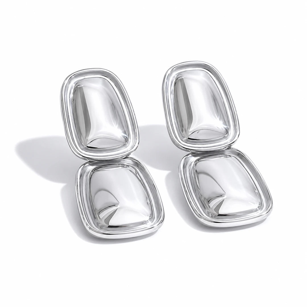Double Rectangle Drop Earrings, silver