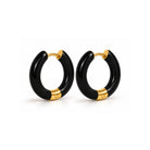 ZARD Jewelry Enamel Hoop Earrings, black enamel with 18K gold accents