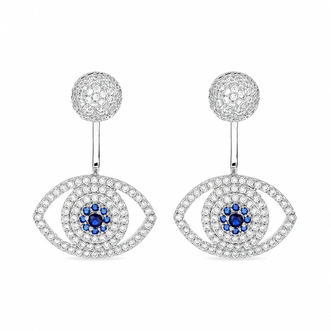 Zard Jewelry Evil Eye Cubic Zirconia Ear Jacket Stud Earrings