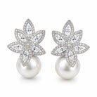 Flower Petals Cubic Zirconia and Pearl Earrings