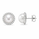 Zard Jewelry Freshwater Pearl Stud Earrings in Cubic Zirconia Accent