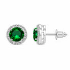 Zard Jewelry Green Round-Cut Cubic Zirconia Halo Stud Earrings