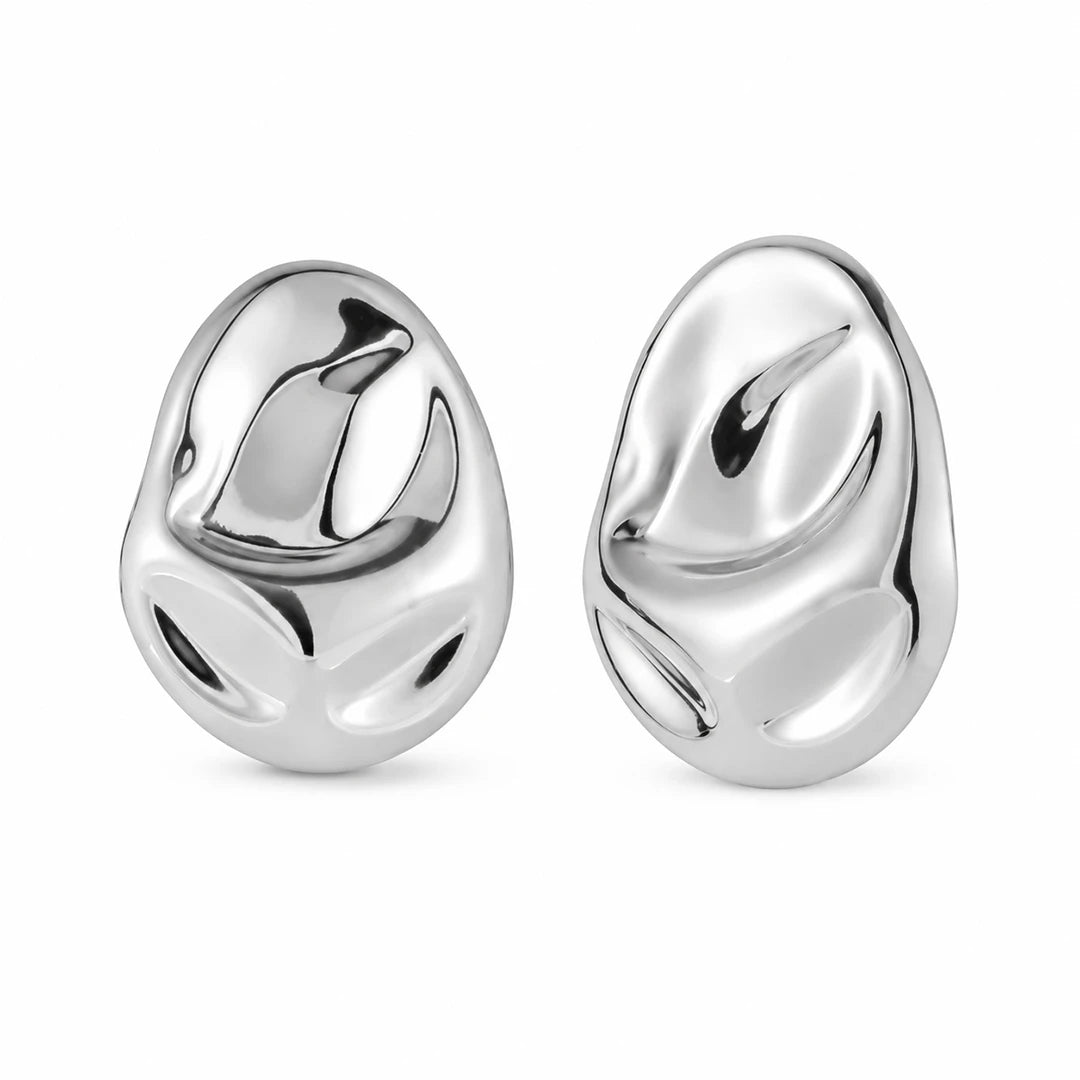 Hammered Statement Chunky Earrings In Gold and Silver, silver
