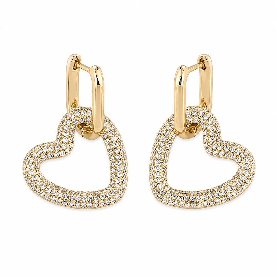 Heart Charm Huggie Hoop Multi-wear Earrings, close-up detail view
