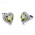 Zard Jewelry Heart Stud Earrings in CZ, olive green