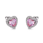 Heart Stud Earrings in CZ, pink