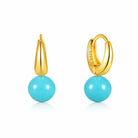 Zard Jewelry Huggie Hoop Earrings in Turquoise Ball Accent