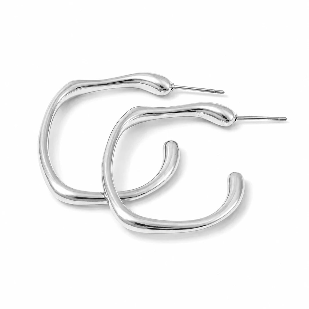 Irregular Wave Hoop Earrings, silver