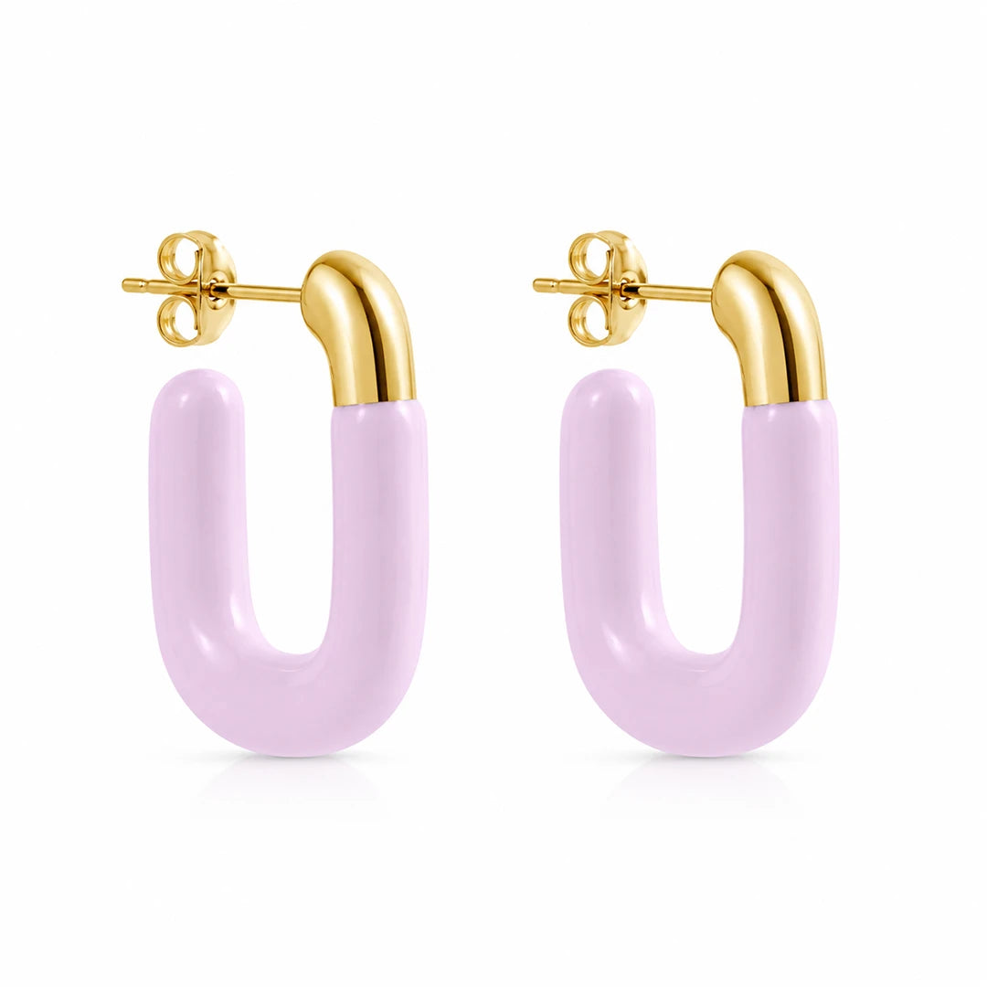 Large Enamel Oval Hoop Earrings, lilac