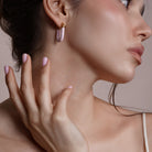 Model wearing Large Enamel Oval Hoop Earrings, second styled look