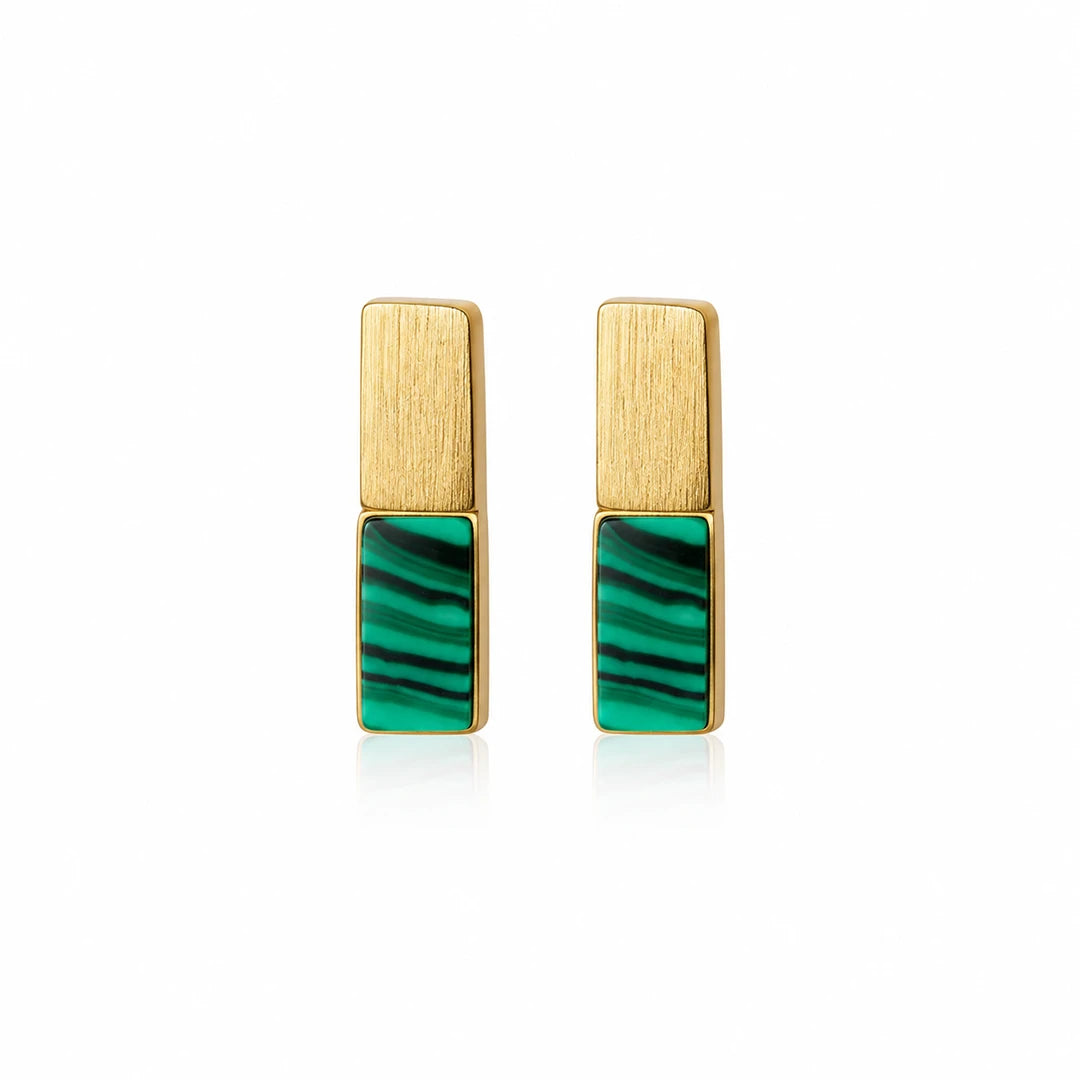 Zard Jewelry Malachite Gemstone Bar Stud Earrings