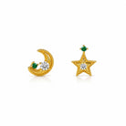 Zard Jewelry Moon Star Asymmetrical Stud Earrings In CZ Accent