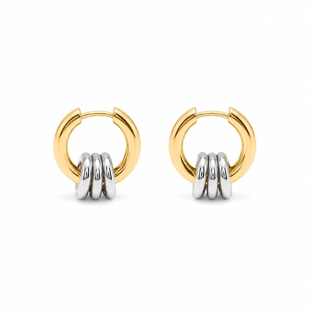 Zard Jewelry Multi-Wear Huggie Hoop Earrings with Mini Rings Accents in 14K Gold