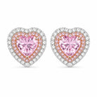 Zard Jewelry Pink CZ Heart Halo Stud Earrings