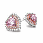 Pink CZ Heart Halo Stud Earrings, close-up detail view