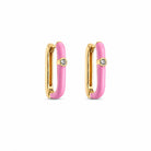 Zard Jewelry Pink Enamel Oval Huggie Hoop Earrings with CZ Accent