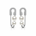Zard Jewelry Safety Pin Drop Earrings in White Pearl Accent