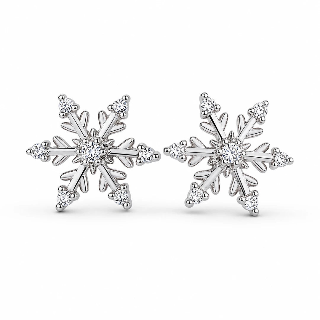 Zard Jewelry Snowflake Stud Earrings in Cubic Zirconia Accent Sterling Silver 925
