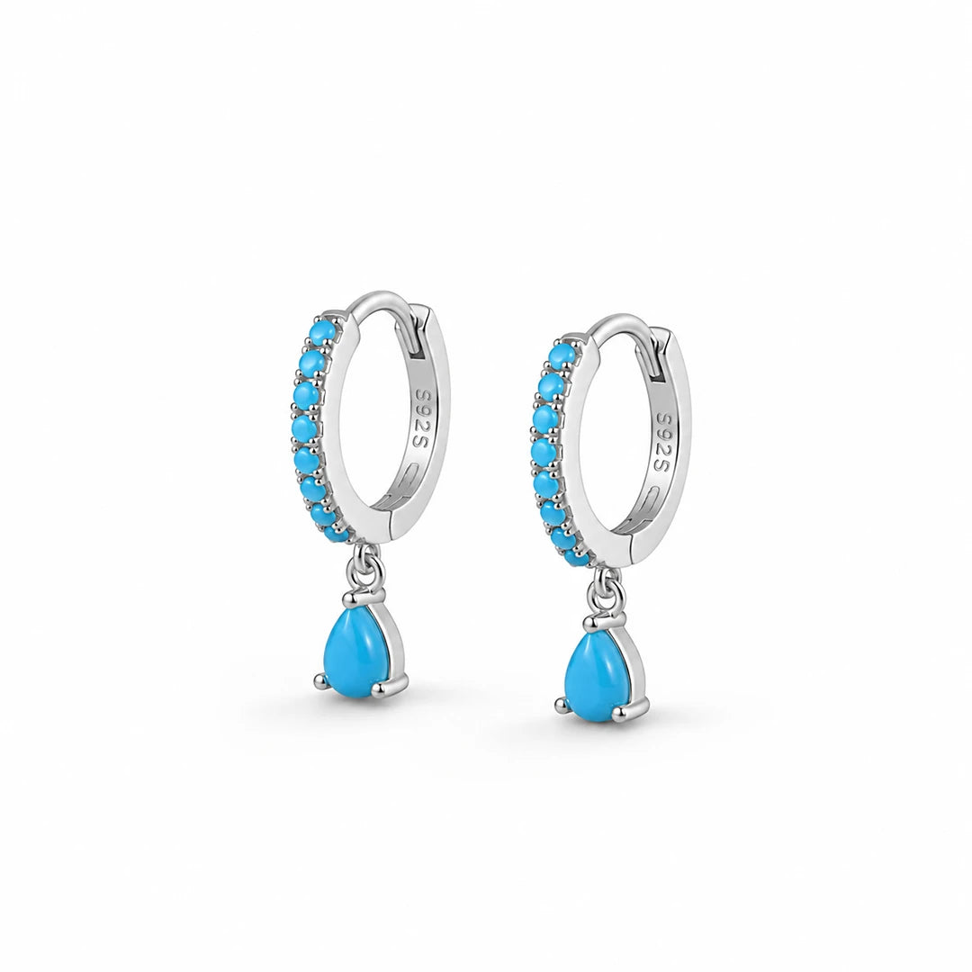 Zard Jewelry Solitaire Turquoise Teardrop Huggie Hoop Earrings