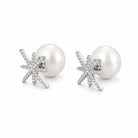 Zard Jewelry Starburst White Pearl Front Back Two-Sided Stud Earrings