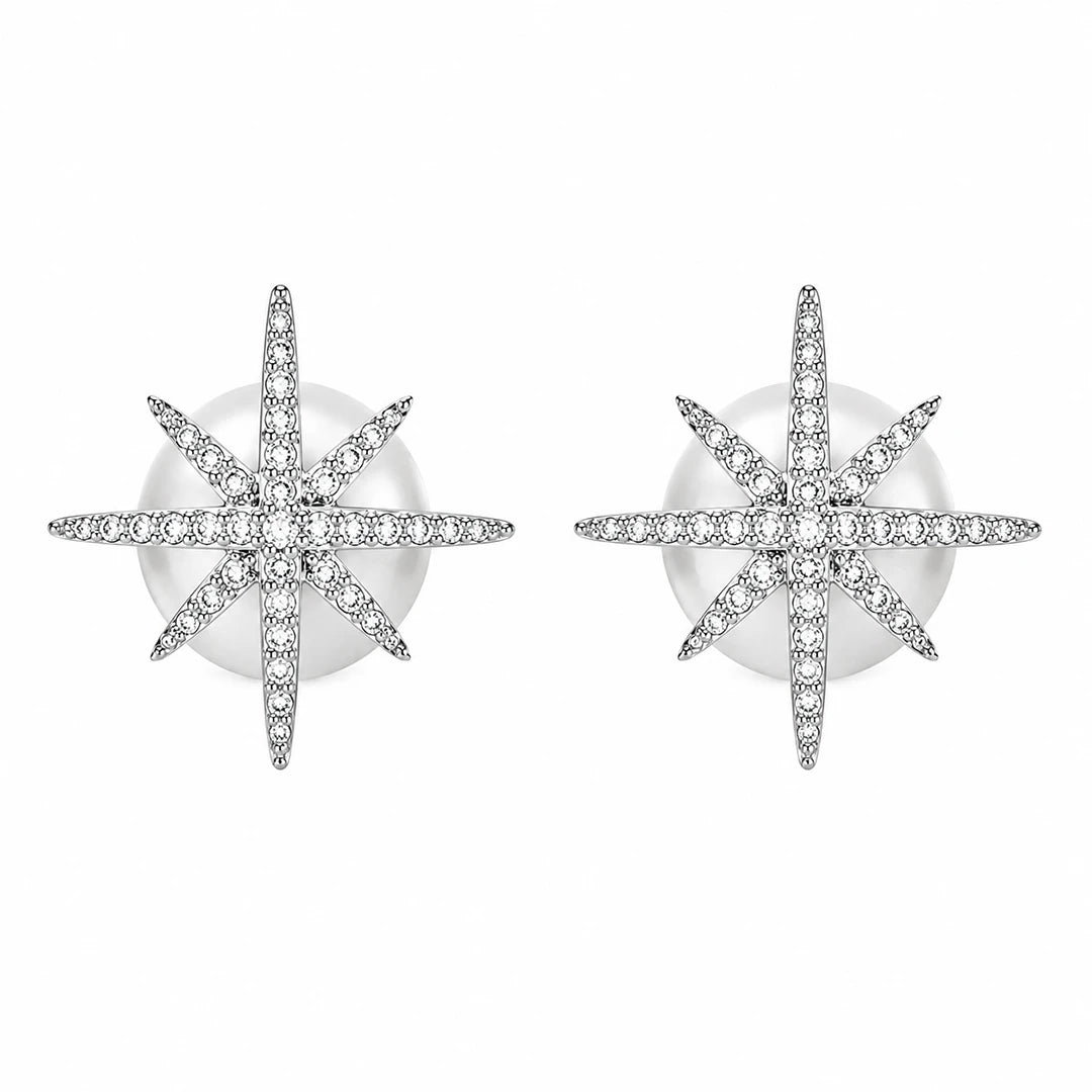 Starburst White Pearl Front Back Two-Sided Stud Earrings, alternate angle