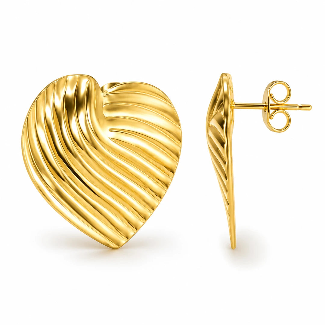 Zard Jewelry Textured Heart Stud Earrings Gold