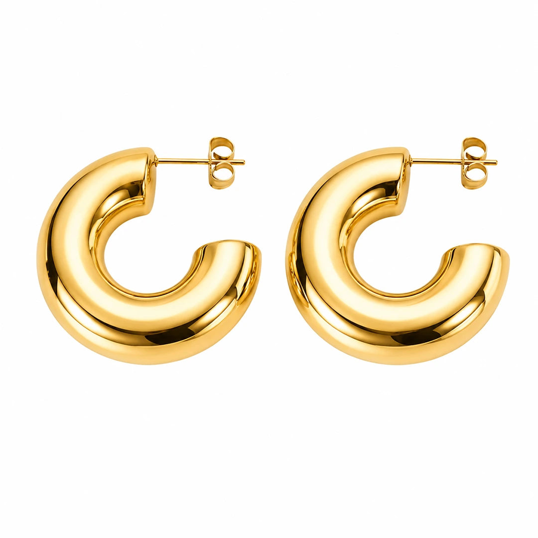 Zard Jewelry Tube Hoop Chunky Earrings Gold and Silver, gold