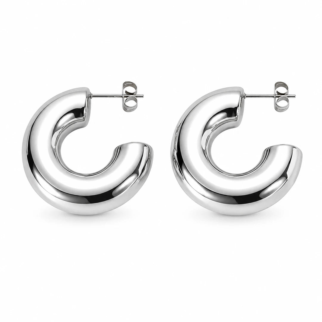 Tube Hoop Chunky Earrings Gold and Silver, silver