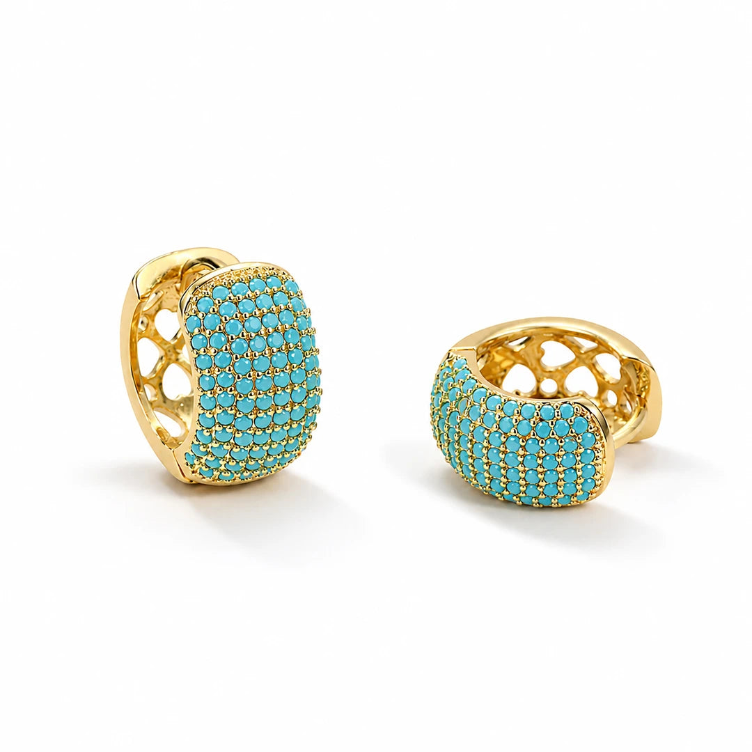 Zard Jewelry Turquoise Huggie Hoop Earrings in Silver and Gold, gold
