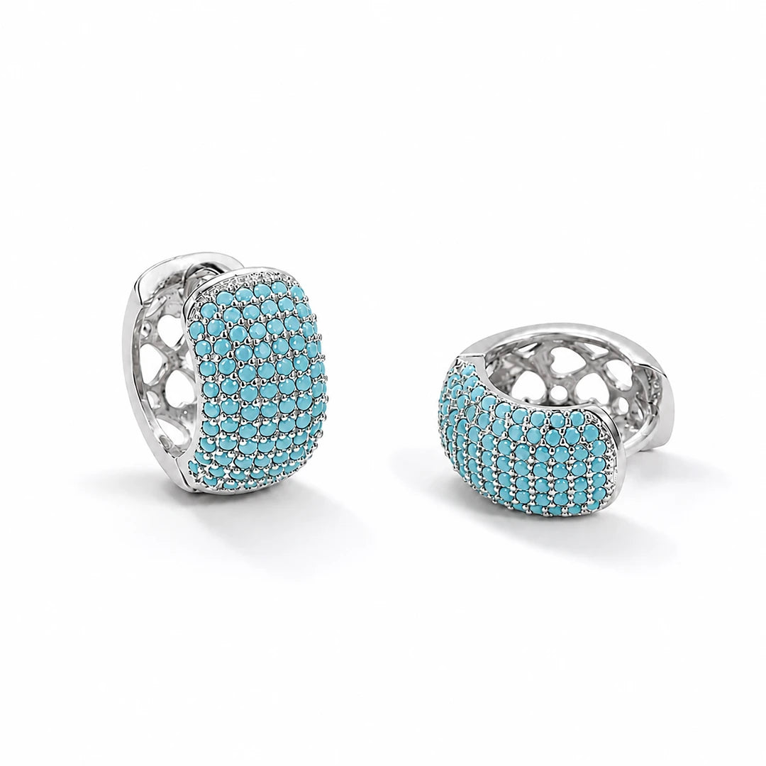 Turquoise Huggie Hoop Earrings in Silver and Gold, silver